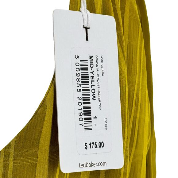 Ted Baker Women’s Cliara Blouse Size 1 US 4 Drawstring Waist Halter Tops Yellow - Picture 8 of 12